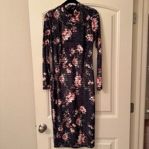 RACHEL midi floral velvet feel ribbed dress